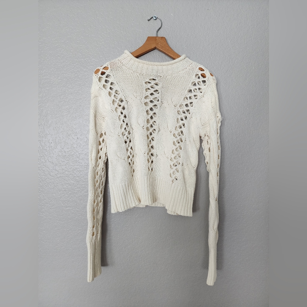 Express Cream Open Knit Long Sleeve Sweater